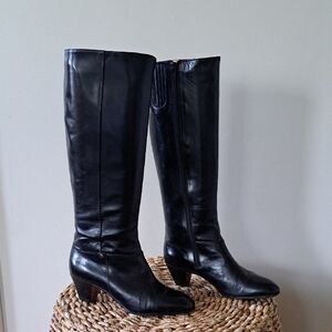 GUCCI Womens Vintage Black Leather Tall Riding Boots 2.25" Block Heel EU35.5/US5